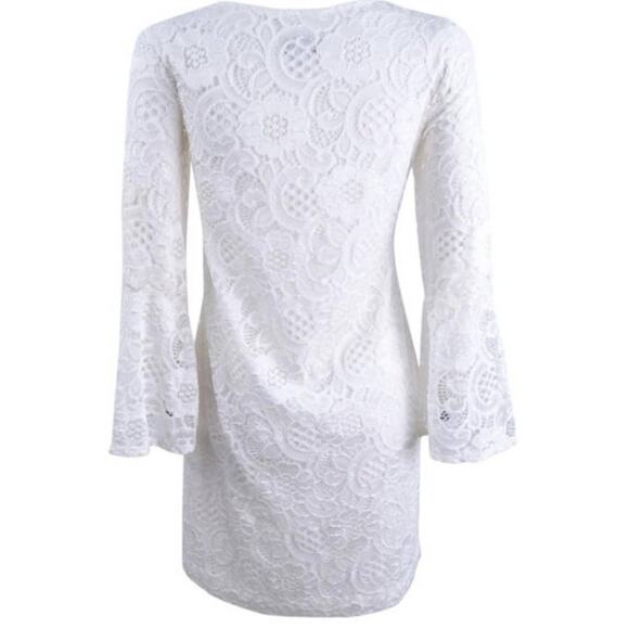 Signature by Robbie Bee Lace 3/4 Bell-Sleeve Sheath Dress -Ivory - Size Petite M - Picture 4 of 9